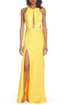Women's La Femme Cutout Detail Satin Gown - Yellow
