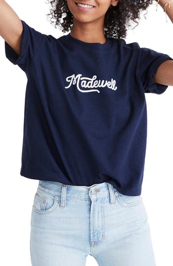 Women's Madewell Embroidered Easy Crop Tee - Blue