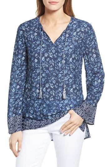 Petite Women's Caslon Print Boho Top, Size P - Blue