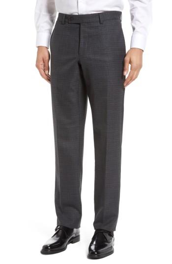 Men's Ted Baker London Jefferson Flat Front Plaid Wool Trousers R - Grey