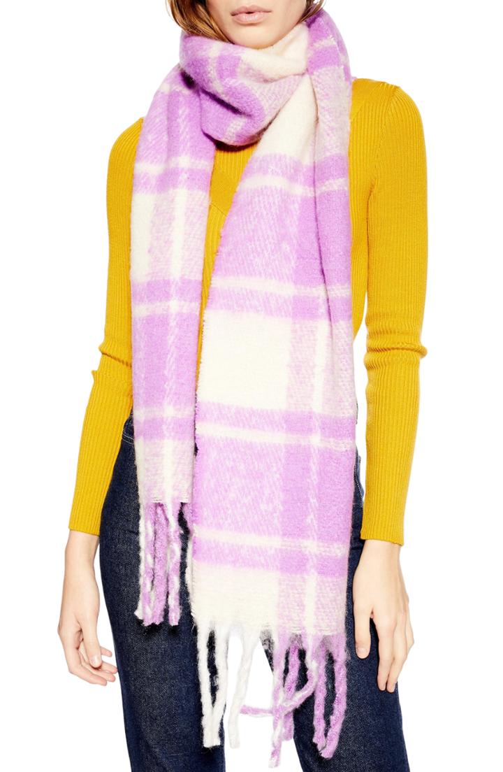 Women's Topshop Heavy Plaid Bright Scarf, Size - Purple