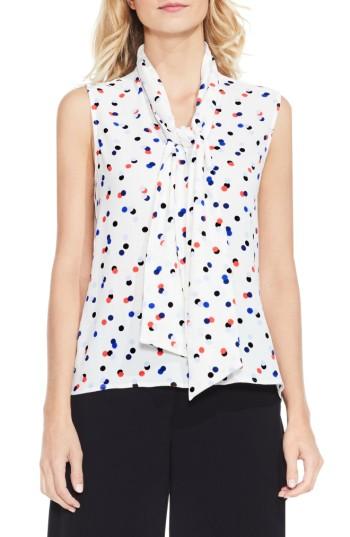 Women's Vince Camuto Multi Dot Tie Neck Blouse - White