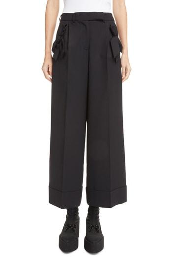 Women's Simone Rocha Bow Pocket Wide Leg Stretch Wool Pants Us / 6 Uk - Black