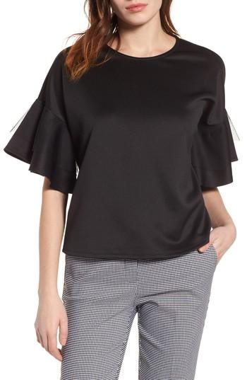 Women's Halogen Mesh Flutter Sleeve Top - Black