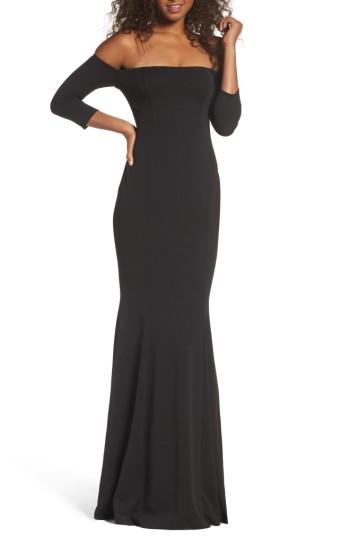 Women's Katie May Three-quarter Sleeve Off The Shoulder Gown - Black