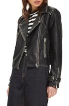 Women's Topshop Washed Wolf Zipper Moto Jacket Us (fits Like 0-2) - Black
