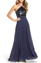 Women's Lulus Sequin Chiffon Gown - Blue