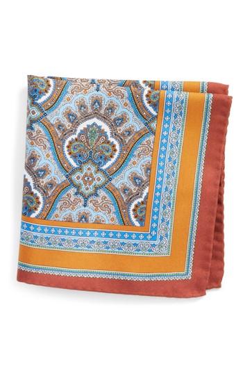 Men's Eton Damask Silk Pocket Square, Size - Orange