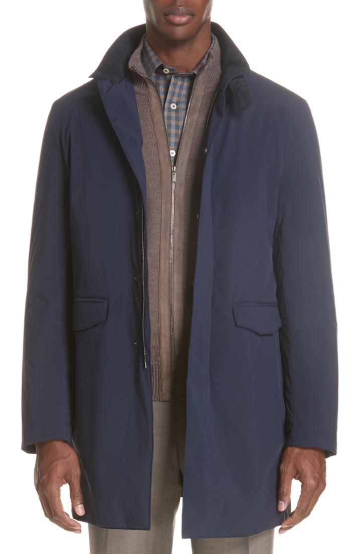 Men's Canali Stretch Car Coat Us / 56 Eu R - Blue