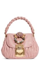 Miu Miu Crystal Embellished Matelasse Leather Satchel -