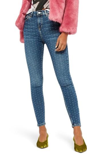Women's Topshop Jamie Diamante Skinny Jeans X 30 - Blue