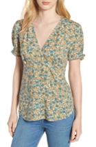 Women's Hinge Print Surplice Popover Blouse - Yellow