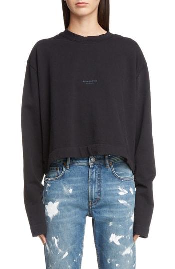 Women's Acne Studios Boxy Long Sleeve Logo Sweatshirt - Black