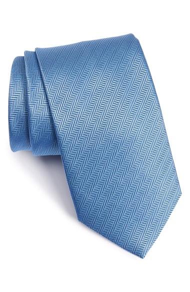 Men's Eton Herringbone Textured Silk Tie, Size - Blue