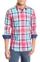 Men's Bugatchi Shaped Fit Plaid Sport Shirt - Pink