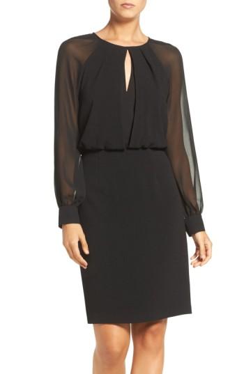 Women's Adrianna Papell Illusion Sleeve Blouson Dress - Black
