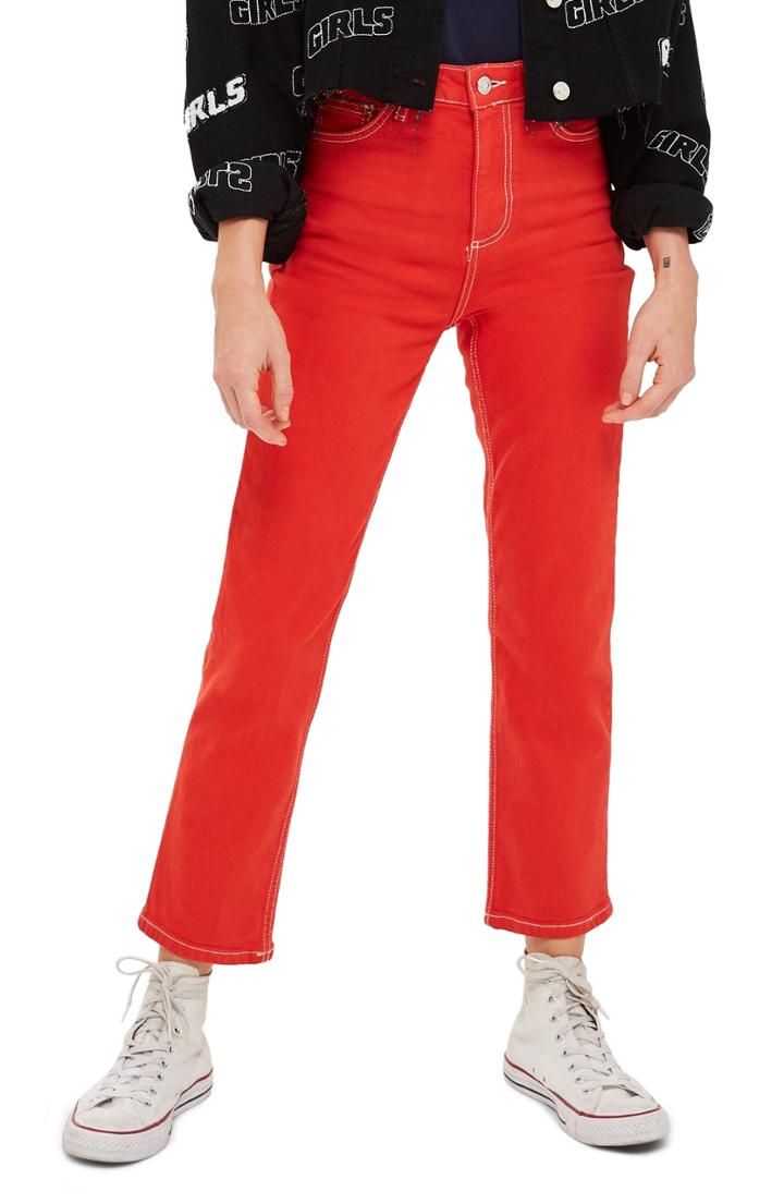 Women's Topshop Straight Leg Jeans W X 30l (fits Like 25-26w) - Red