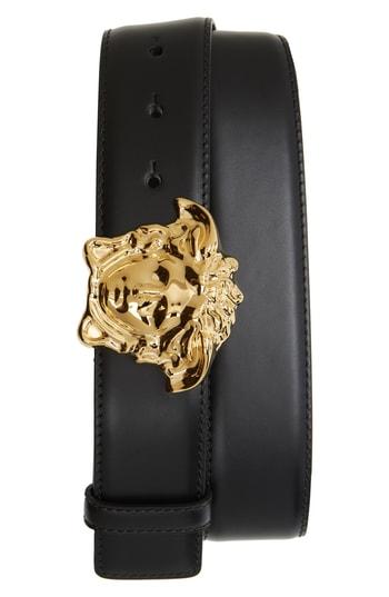 Men's Versace First Line Medusa Head Leather Belt Eu - Red/ Gold