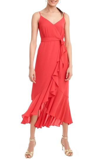Women's J.crew Ruffle Faux Wrap Midi Dress - Red