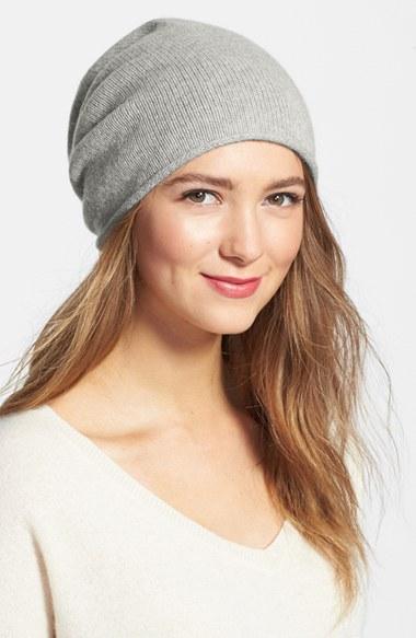 Women's Halogen Slouchy Cashmere Beanie - Grey