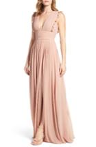Women's Monique Lhuillier Bridesmaids Deep V-neck Ruffle Pleat Chiffon Gown