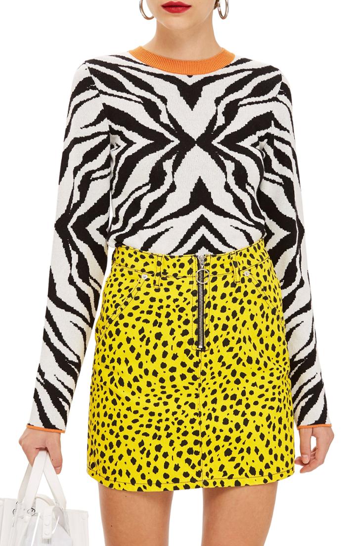 Women's Topshop Zebra Skinny Sweater Us (fits Like 0-2) - Black