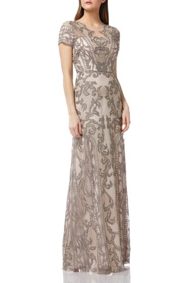 Women's Js Collections Embroidered A-line Gown - Grey