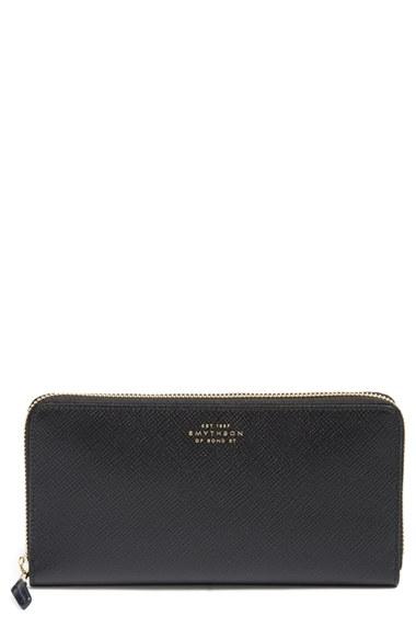 Women's Smythson 'large Panama' Zip Around Wallet - Black