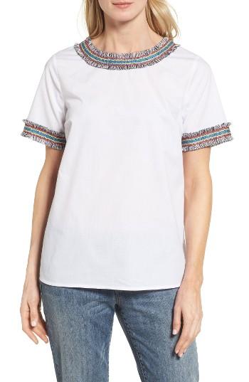 Women's Pleione Embroidered Trim Pleat Back Top - White