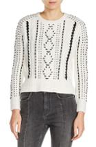 Women's Maje Twisted Faux Leather Trim Sweater - White