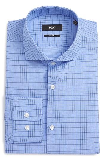 Men's Boss Mark Sharp Fit Check Dress Shirt .5 R - Blue