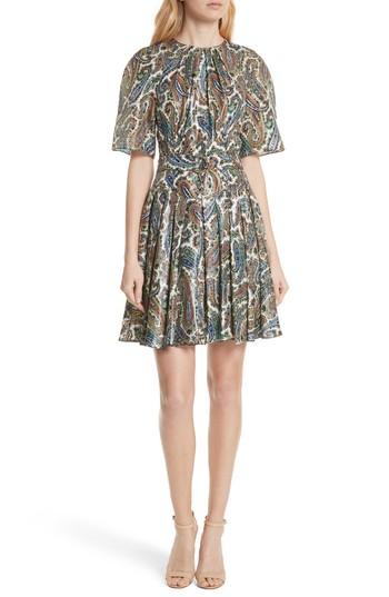 Women's Dvf Belted Silk Blend Dress - Blue/green