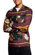 Men's Topman Tiger Snake Print Shirt - Burgundy