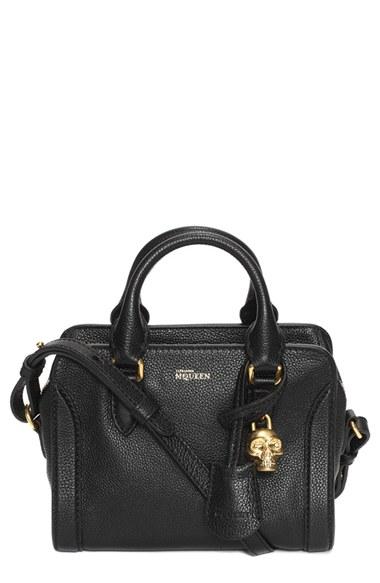 Alexander Mcqueen 'mini Padlock' Calfskin Leather Duffel Bag - Black
