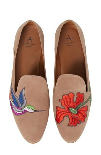 Women's Aquatalia Emmaline Embroidered Loafer M - Beige
