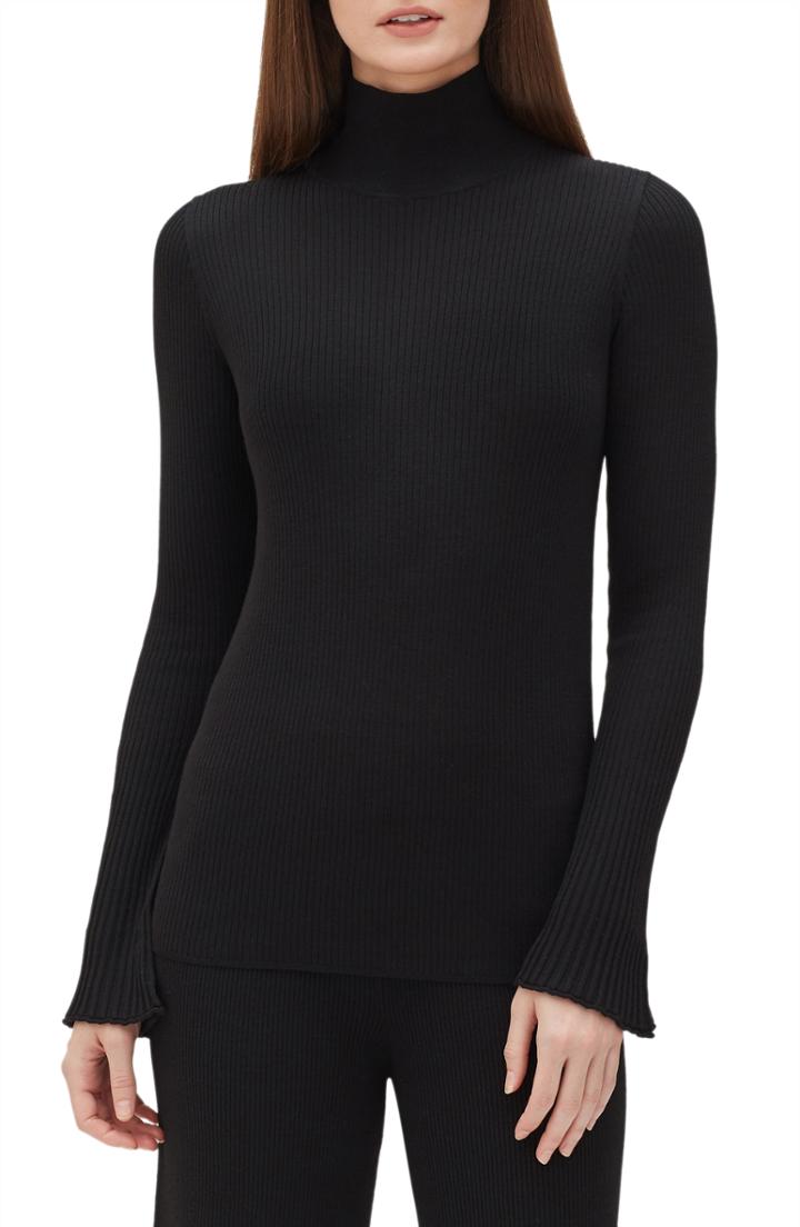 Women's Lafayette 148 New York Rib Knit Merino Wool Sweater, Size - Black
