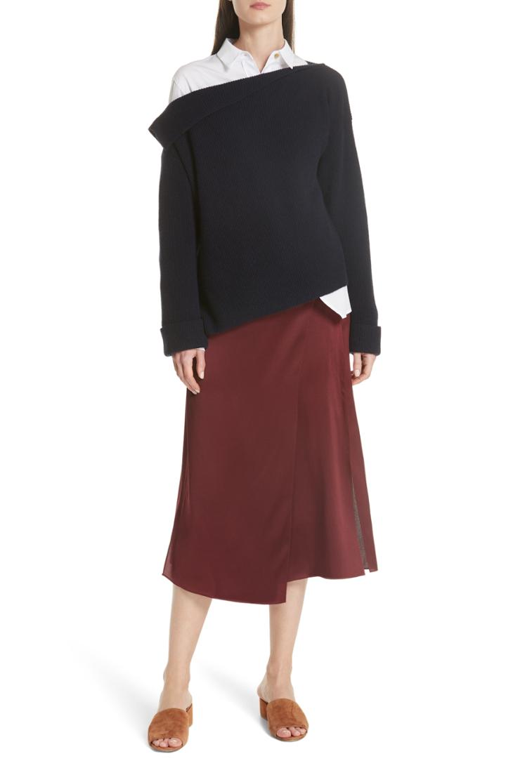 Women's Vince Drape Panel Silk Skirt - Burgundy