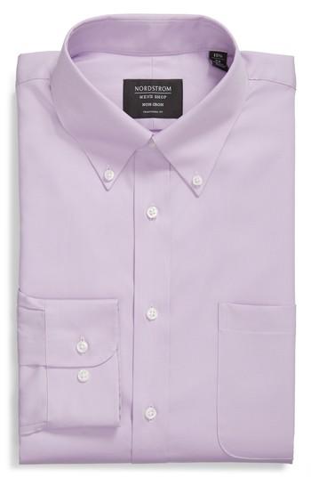 Men's Nordstrom Men's Shop Traditional Fit Non-iron Solid Dress Shirt - 32 - Purple