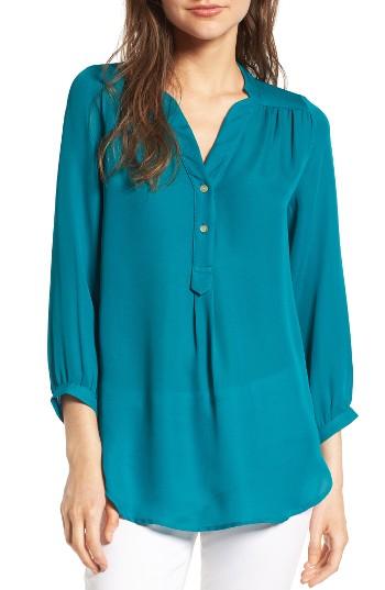 Women's Amour Vert 'amy' Collarless Silk Blouse - Blue