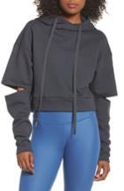 Women's Alo Peak Cutout Long Sleeve Pullover Crop Hoodie - Grey