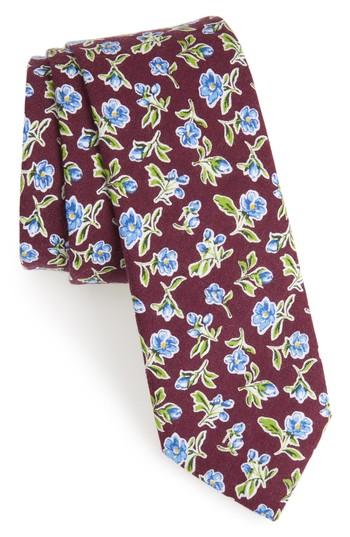 Men's Nordstrom Men's Shop Kendals Floral Cotton Skinny Tie, Size - Burgundy