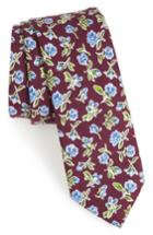 Men's Nordstrom Men's Shop Kendals Floral Cotton Skinny Tie, Size - Burgundy