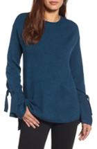 Petite Women's Halogen Tie Bell Sleeve Sweater P - Blue