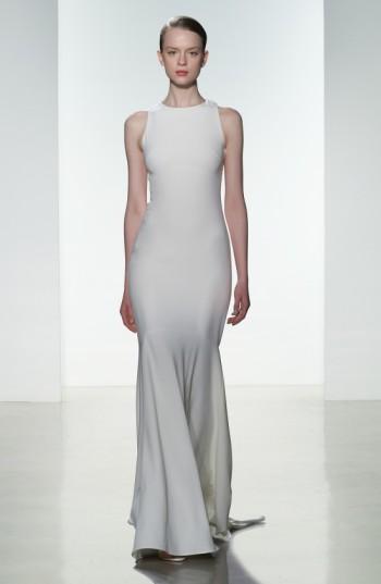 Women's Amsale Brody Embellished Back Crepe Mermaid Gown