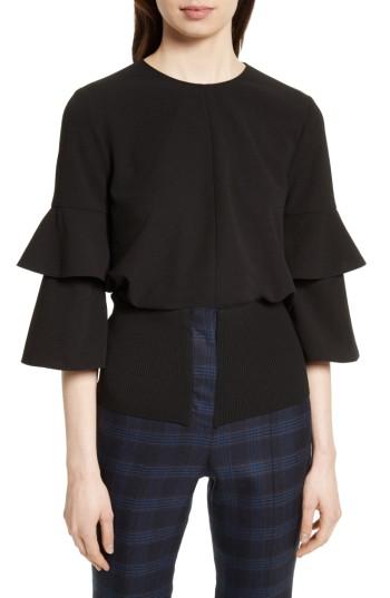 Women's Tibi Bell Sleeve Stretch Crepe Top - Black