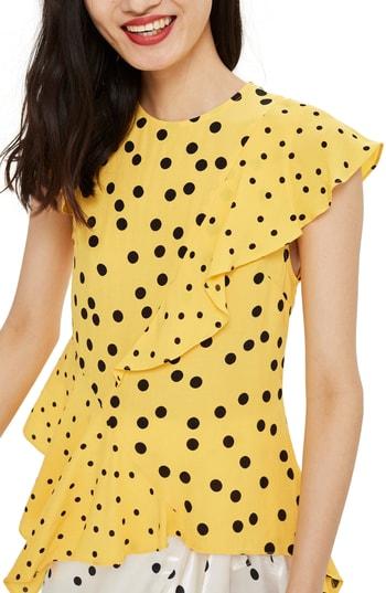 Women's Topshop Mixed Spot Print Asymmetrical Blouse Us (fits Like 0) - Yellow