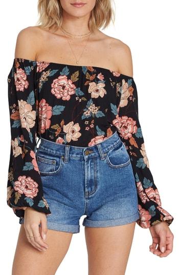 Women's Billabong Mi Amore Off The Shoulder Top - Black