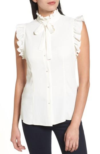 Women's Anne Klein New York Sleeveless Bow & Ruffle Top - White