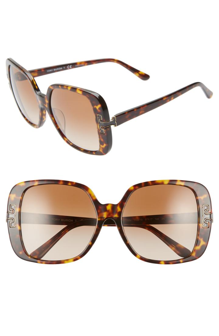 Women's Tory Burch 57mm Logo T Square Sunglasses - Dark Havana Gradient