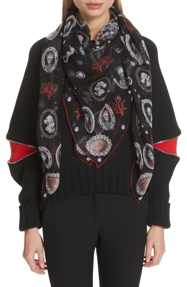 Women's Alexander Mcqueen Sea Silk Scarf, Size - Black